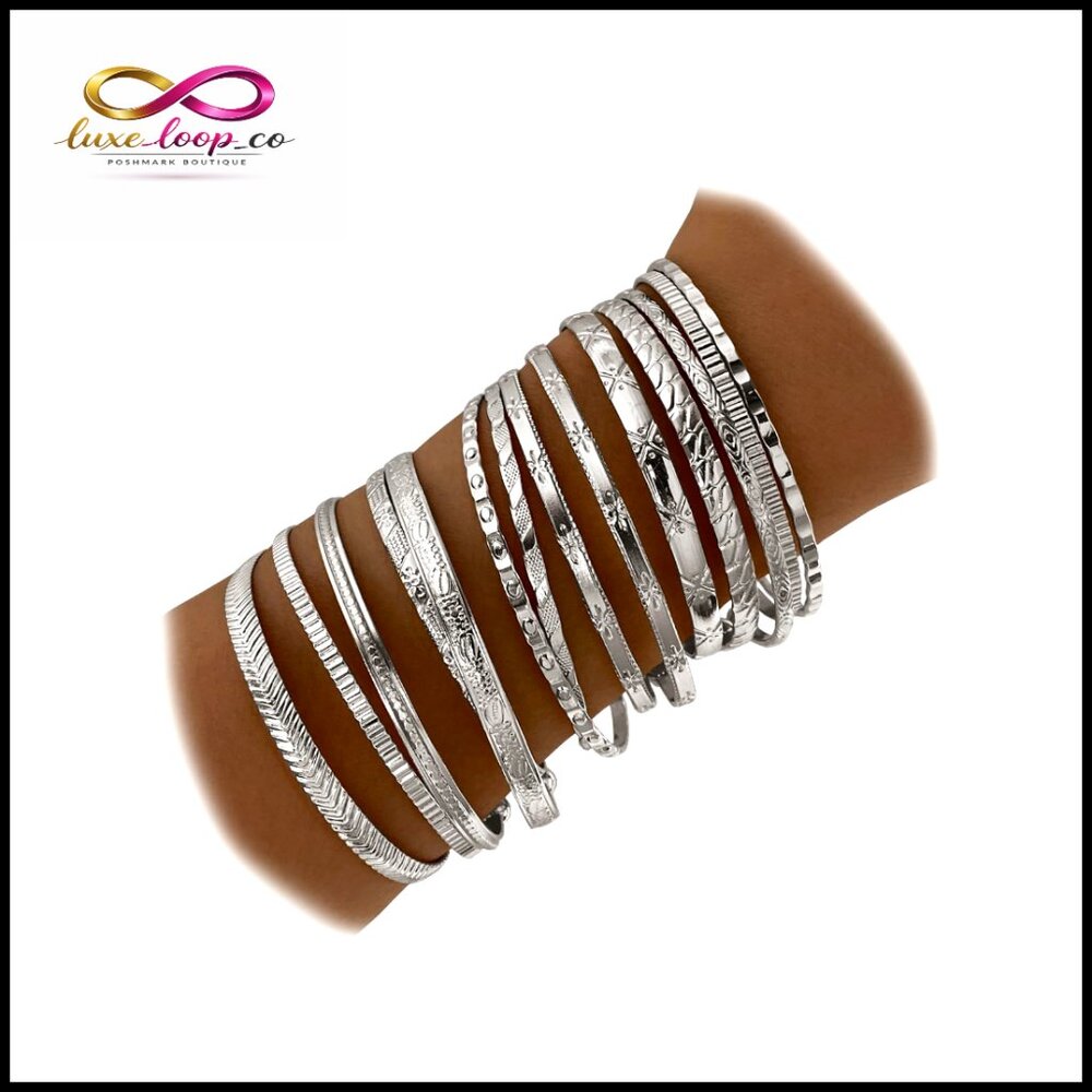 Gold Plated Stackable Bangle Bracelet Set, Adjust… - image 1